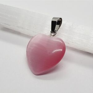 Pink Cat Eye Heart Pendant Bead 23x22x6mm